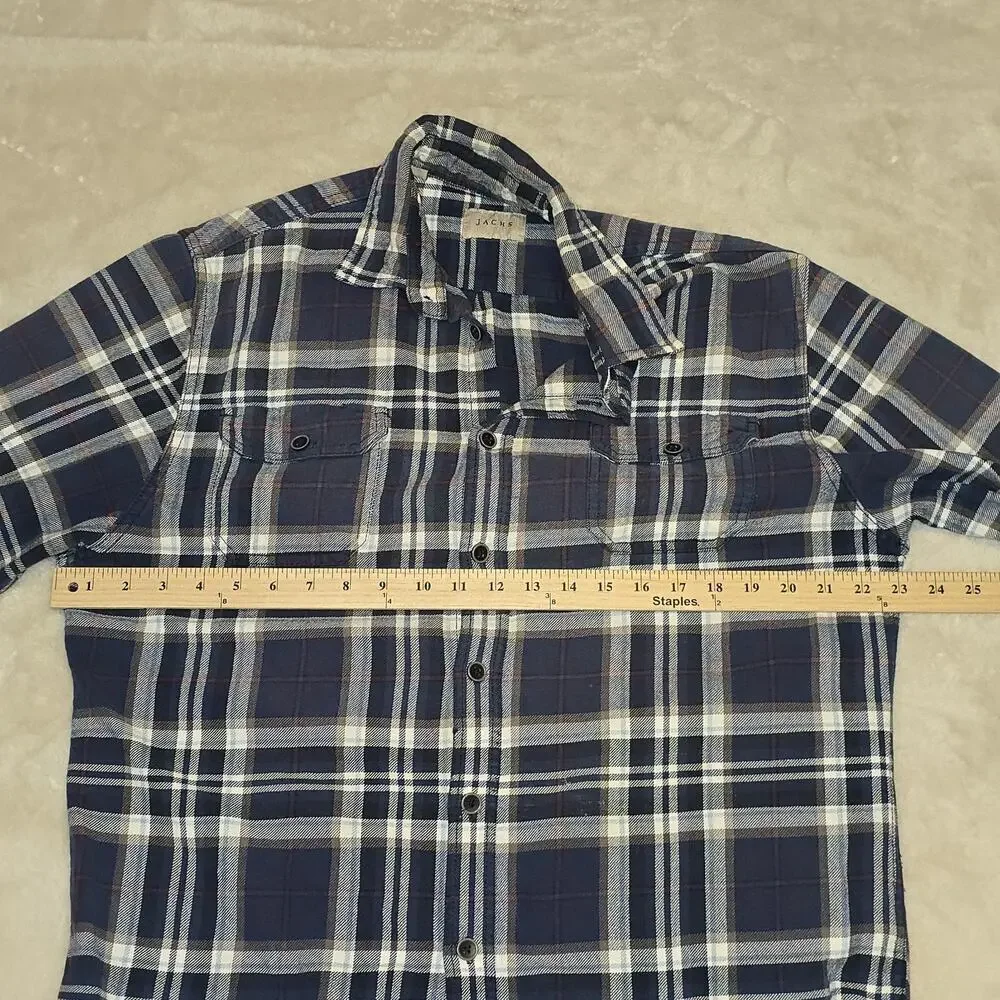 Jachs Men’s Flannel Shirt Blue Plaid Long Sleeve Button Front Casual Size M